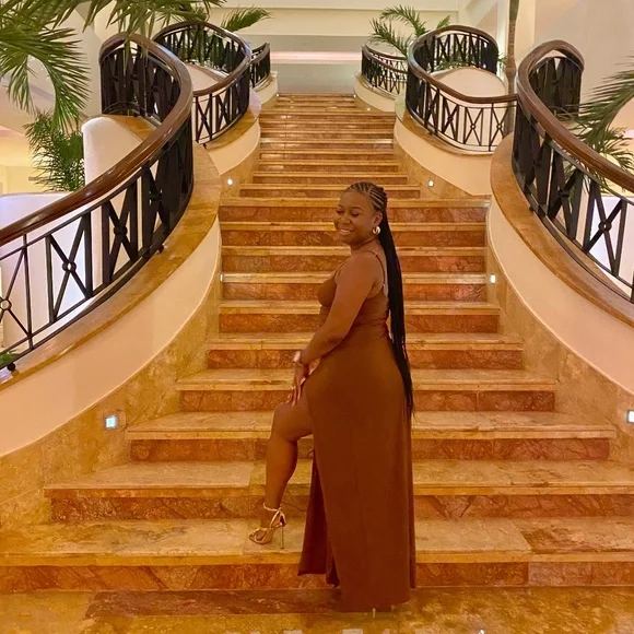 Meshki Diane Maxi Wrap-Over Dress - Brown Size M - Picture 7 of 7